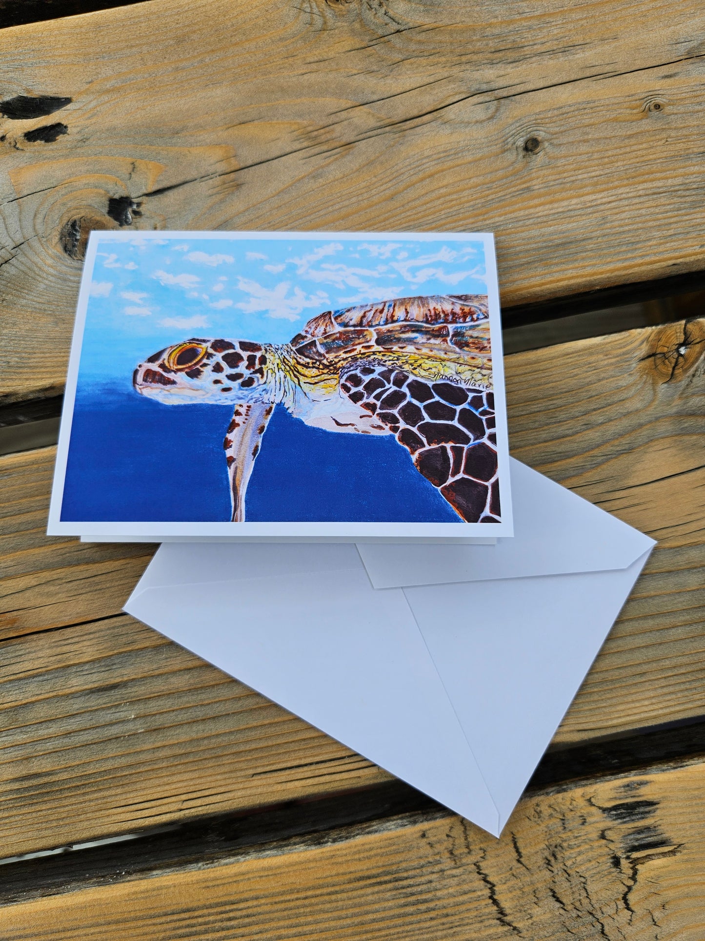 blank horizontal sea turtle greeting card with envelope