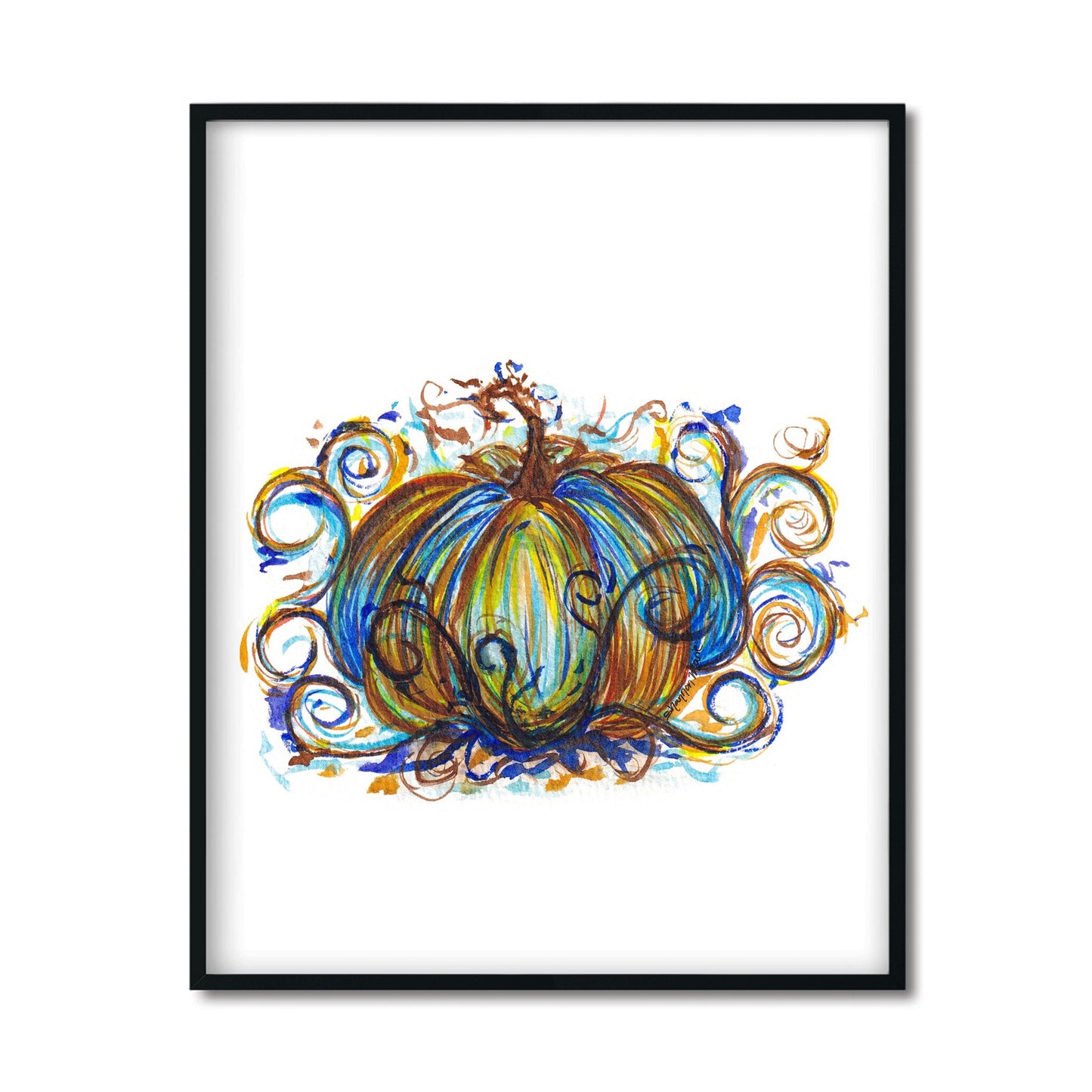 Blue Fancy Pumpkin Art Print