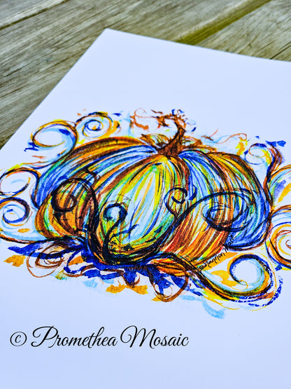 Blue Fancy Pumpkin Art Print