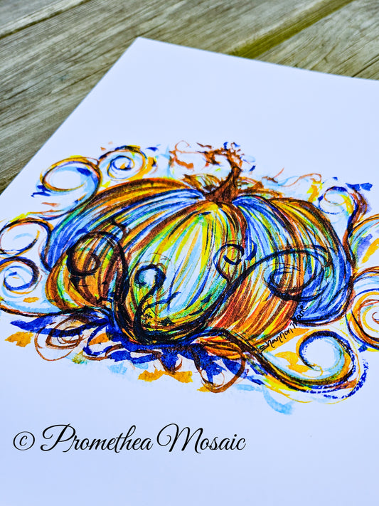 Blue Fancy Pumpkin Art Print