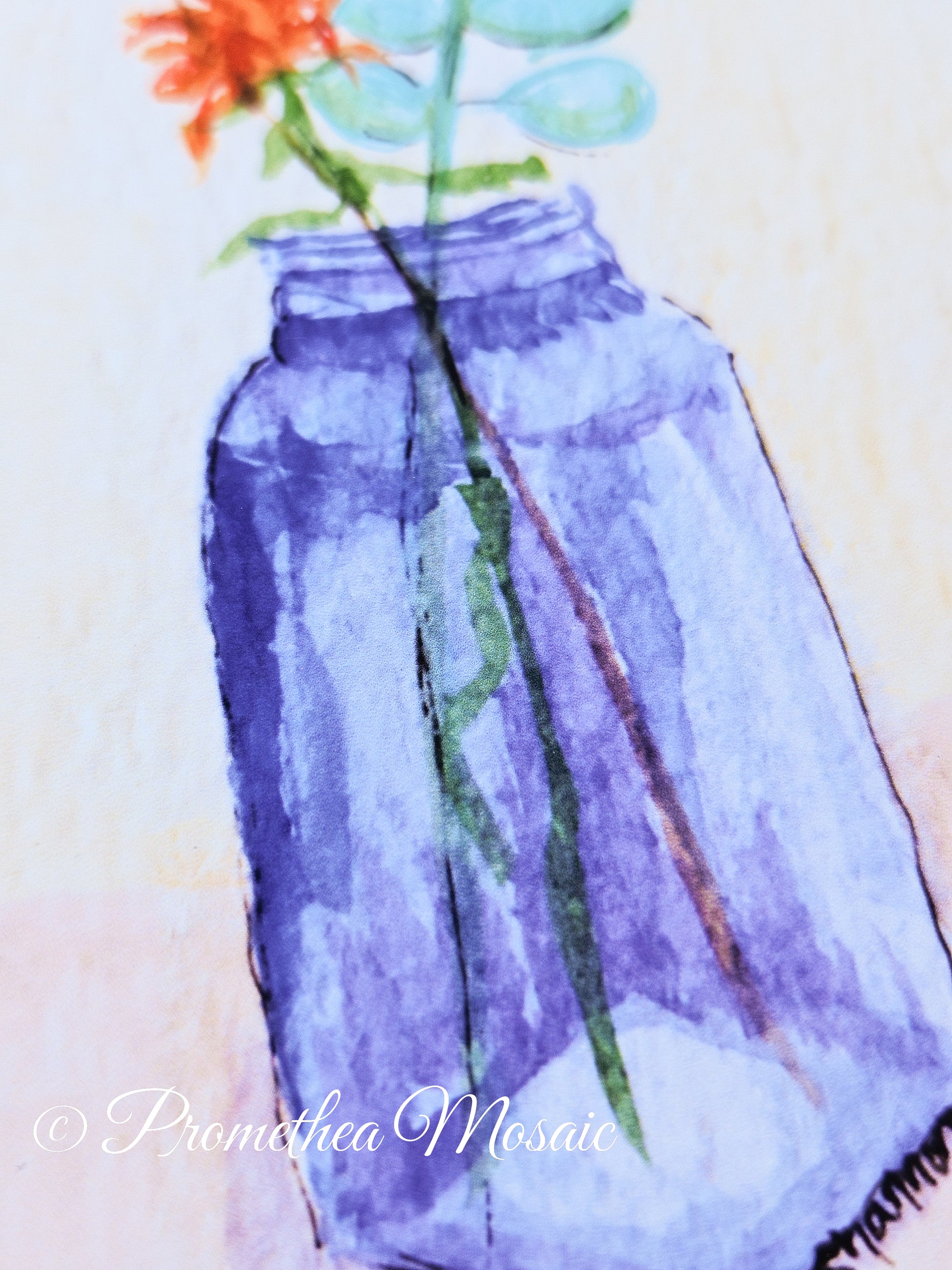 Artistic depiction of a cobalt blue glass vase. Shows brushstrokes and texture.