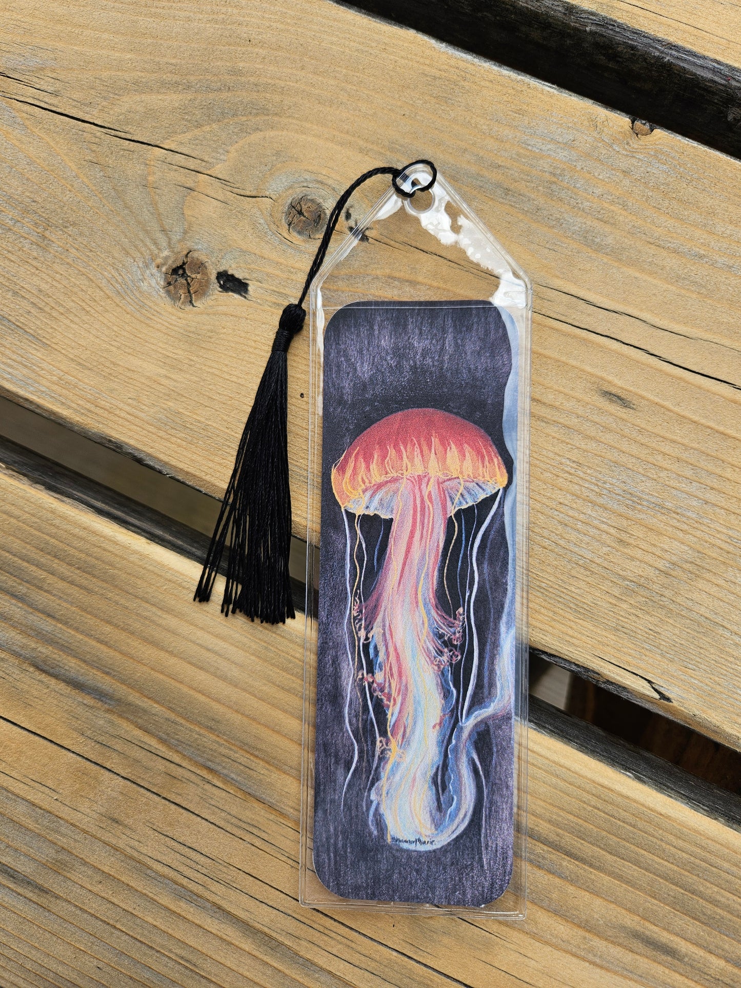 single jellyfish bookmark originally painted in gouache and watercolor