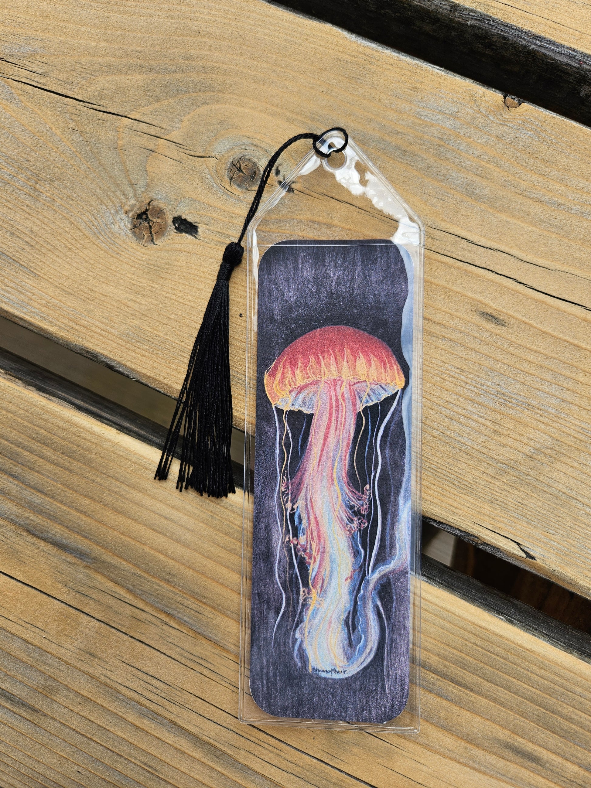 single jellyfish bookmark originally painted in gouache and watercolor